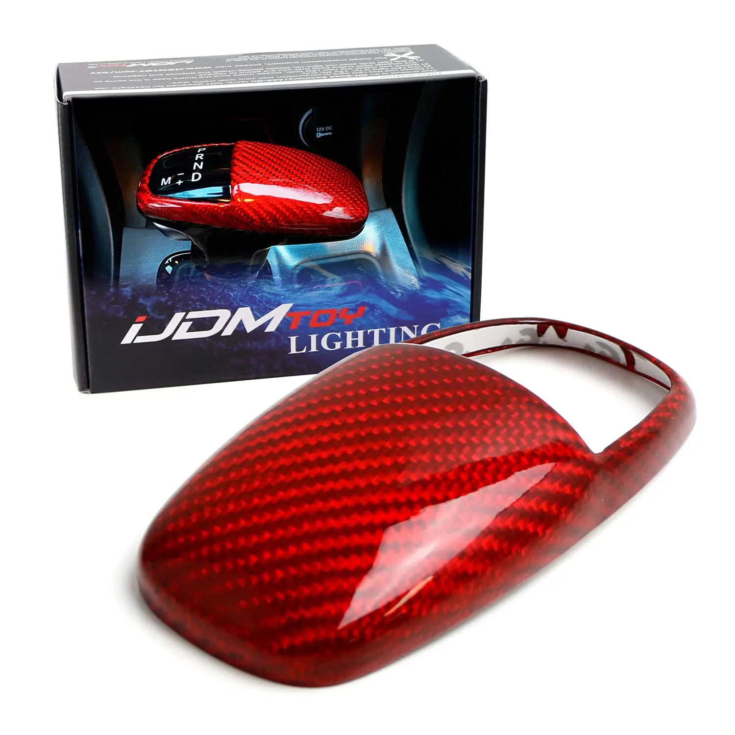iJDMTOY Sports Red Real Carbon Fiber Shift Knob Top Cover Shell For Dodge 2015-2021 Challenger or Charger Automatic Transmission