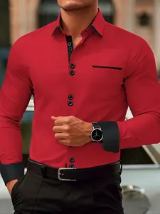 Men's Double-Breasted Design Classic Shirt, Long Sleeve Casual Fitted Plain Pattern, All Seasons Wear, Stylish Men's Clothing for Everyday Use, Casual Fashion Wear