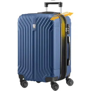 Expandable Luggage, 24 Inch Hard Shell Checked Suitcase, Rolling Lightweight Travel Suitcases with Wheels TSA Lock (Blue)