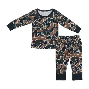 BLP0708--Boys' Long-Sleeve Brown Camo Pajama Set - Ultra Soft, Cozy Cotton for All-Night Comfort | Perfect for Sleep & Lounge | Kids' Comfy Sleepwear