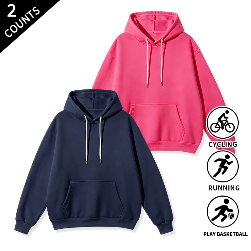 2-Pack Basic Plain Hoodie Set for Men — Oversized Loose Pullover Sweatshirt with Pocket, Athletic Streetwear Hoodies for Men
