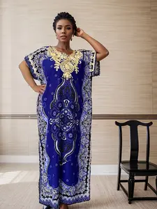 Plus size floral print Kaftan dress, elegant round neck short sleeved summer dress for women, plus size clothing for women