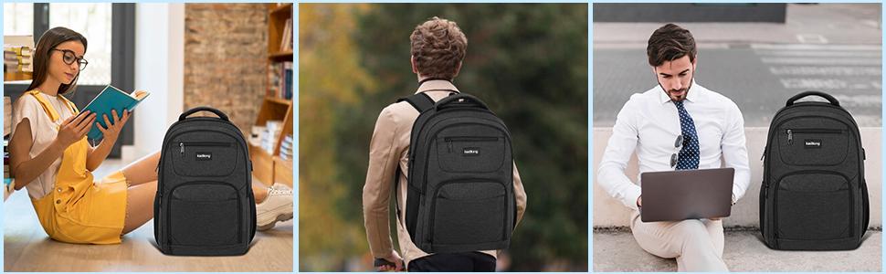 kadilong 15 Inch Laptop Backpack, Large Capacity Backpack with USB Charging Port & Headphone Jack, Water Resistant Multi-Compartment Bookbag for Teens, College Students, Working Adults, School, Work, Office, Business Trips, Travel & Daily Commute