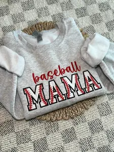 Embroidered Baseball Mama Sweatshirt, High School Baseball Mom Crewneck, Sports Mom Spirit Crew