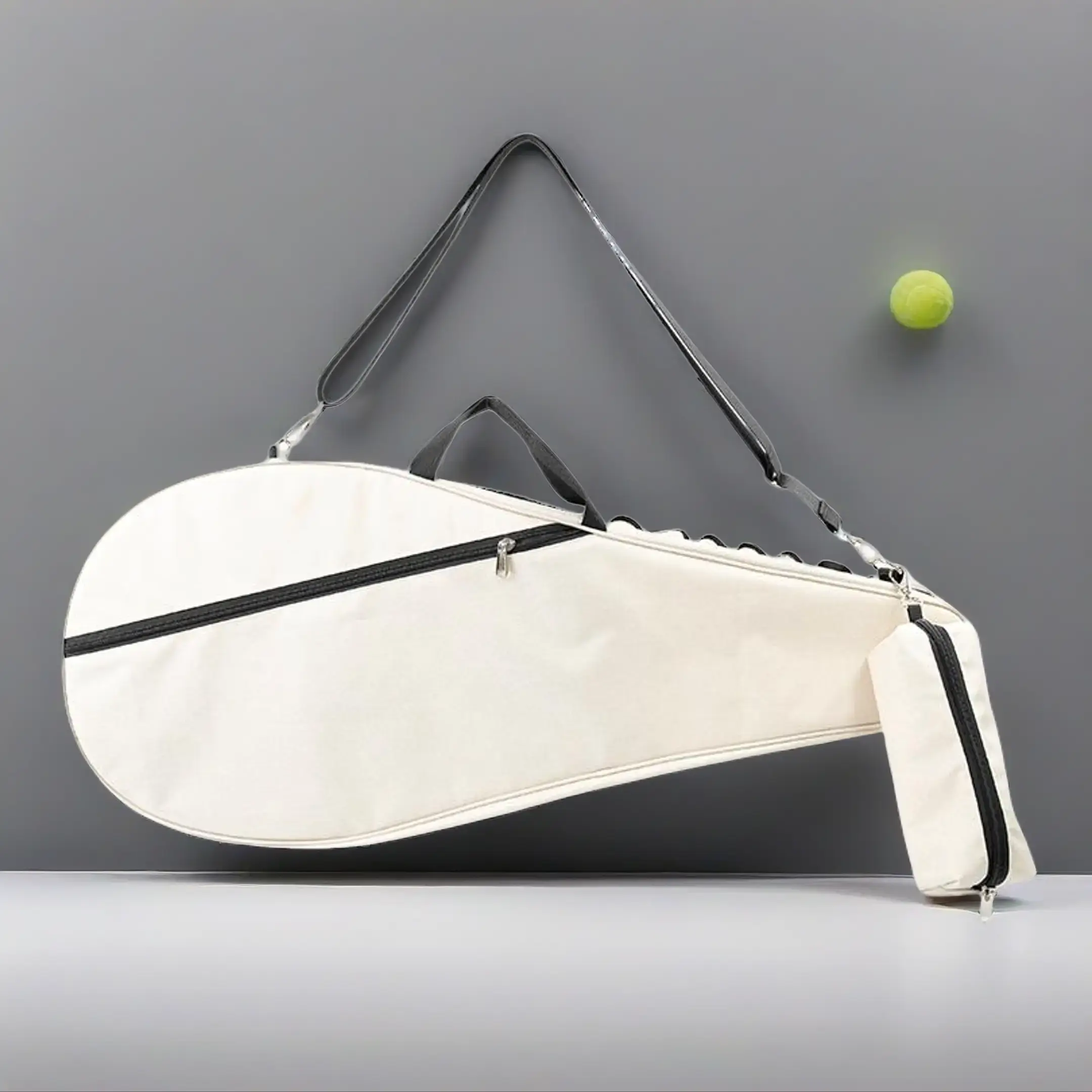 jusenda Aesthetic Beige Double-Layered Tennis Racket Cover with Independent Ball Pocket, Lightweight Unisex Carry Bag, Aesthetic Look, 2 Styles, Fits 1 or 2 Rackets, for Tennis Players, Mother's Day Gift, Two Styles