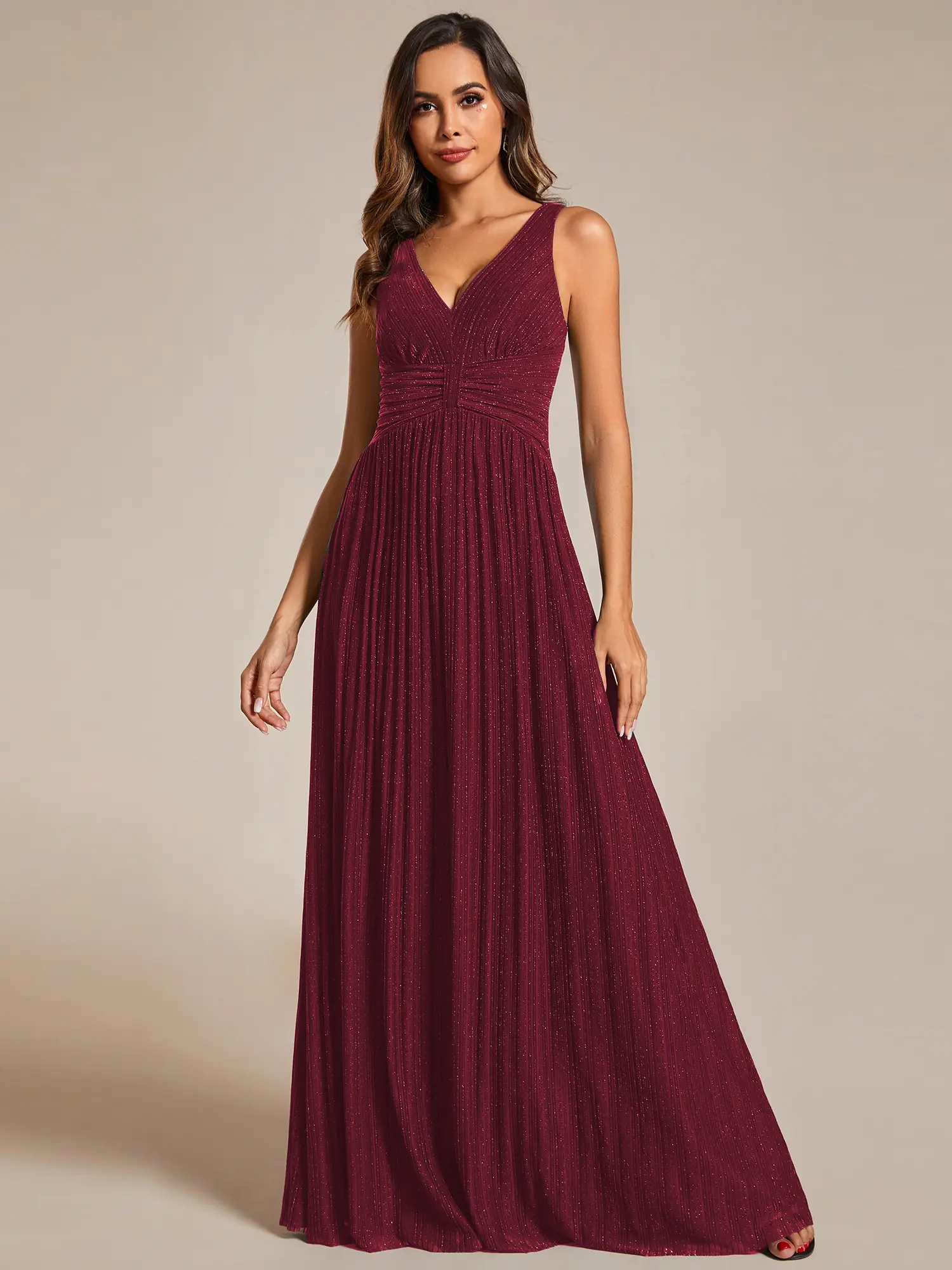 EVER PRETTY Women's Glittery Sleeveless Maxi A-Line Formal Evening Dress,  Empire Waist, Pleated, Elegant Knot Detail, Chic Fit, Sustainable Fashion,  Style 02133, Party Dress - TikTok Shop
