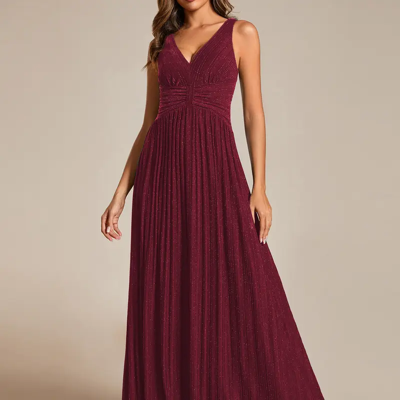EVER PRETTY Elegant Women's Sleeveless V-Neck A-Line Formal Dress - Glittery Recycled Polyester, Pleated Twist Knot, Concealed Back Zipper, All Seasons, Dry Clean, for Bachelorette Party, Baby Shower (Flattering Fit)