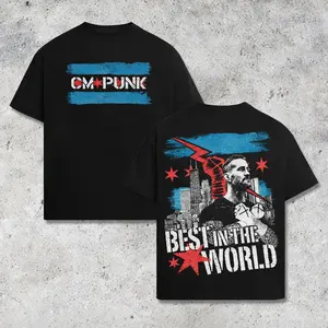 [WWE] CM Punk Best In The World Graphic T-Shirt Vintage Streetwear, Chicago Wrestling Legend Tee, WWE Fan Shirt, Retro Punk Style Oversized Tee, Pro Wrestling Merch, Unisex Cotton Streetwear, Wrestling Fans Gift Unisex, WWE Event Outfit Unisex