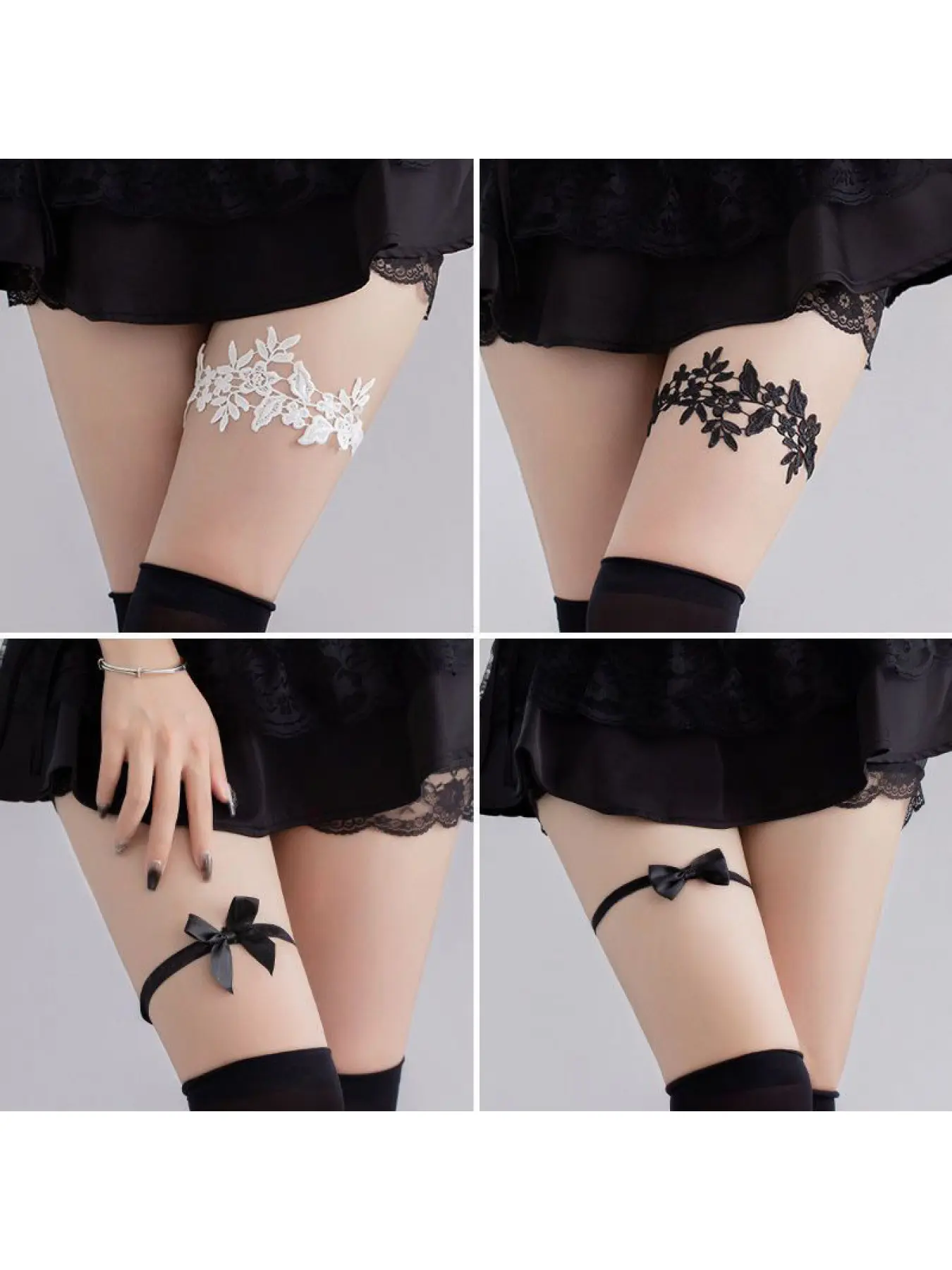 Sexy black lace elastic cute thigh ring for women with bow, Japanese-Korean pure desire leg band, adjustable thigh accessory for versatile fashion, minimalist elastic ruffled leg band and thigh loop