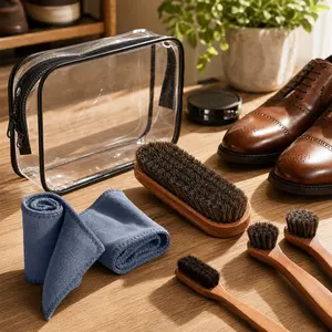 7 Pcs Horsehair Shoe Shine & Cleaning Kit – 4 Brushes + Dauber + Applicator + Microfiber Cloth – For Leather, Suede, Boots – Home Shoeshine Essentials