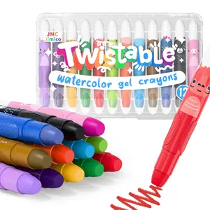 12-Color Cute Jumbo Crayons, 12pcs Non-Toxic Twistable Design Crayons with Clear Bag, Washable Silky Texture Crayons for Coloring and Painting at School, Home and Office #GLOBAL PICKS