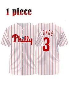 Men's Letter Embroidery Button Front Baseball Jersey, Stylish Jersey, Loose Casual Sporty Short Sleeve V Neck Baseball Top for Daily Outdoor Wear, Men's Clothes for All Seasons