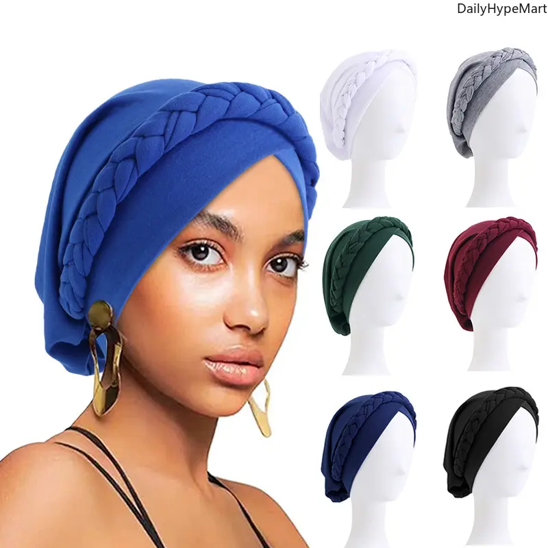 Braided Ethnic Baroque Turban Hat - 1 Size Solid Stretch Fit Unisex Chemo Cap for Women, Comfortable Stylish Fashion Accessory (Multiple Colors) - DailyHypeMart, One Size