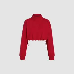 Cider [size 2-10] Terry Stand Collar Drawstring Crop Sweatshirt