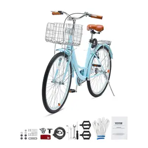 【Summervibes】VEVOR 26-Inch Cruiser Bike 1-Speed Light Blue Beach Cruiser Bike with Basket