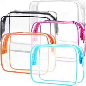 TSA Clear Toiletry Bag -5 Pack Clear Makeup Bag Quart Size Bag,H HOME-MART Travel Makeup Cosmetic Bag for Women (Multicolor 5Pack) Zip