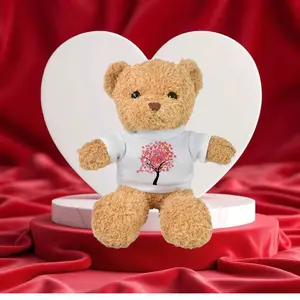 1Pc Mini Plush Personalized Teddy Bear with Heart Design on White Shirt - Soft and Cute Stuffed Animal