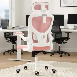 Multi-Use Ergonomic Office Chair,Home Office Desk Chair with Adjustable Lumbar Support and Flip-up Armrests,Comfy Computer Desk Chair with Headrest,for Home and Office (Pink)