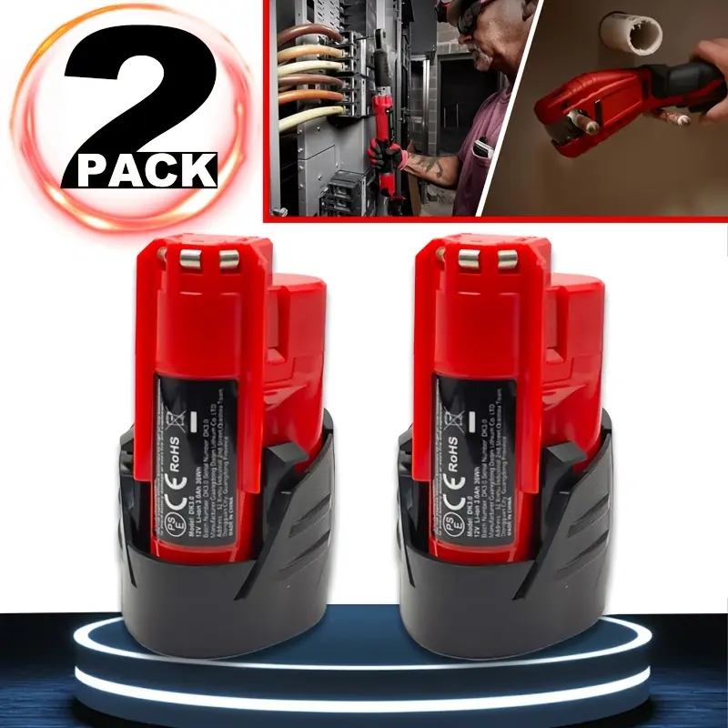 2-Packs 12V 3.0Ah - for Mkee12-12V Lithium-Ion Battery - Compatible with 12V Tools - Heated Jacket 48-11-242048-11-2440 48-11-2402 48-11-2411 Cordless Power Tools
