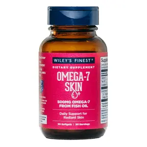 Wiley’s Finest Omega-7 Skin Supplement – Internal Skin Hydration Support with Omega-7 Palmitoleic Acid, 500mg, 30 Softgels