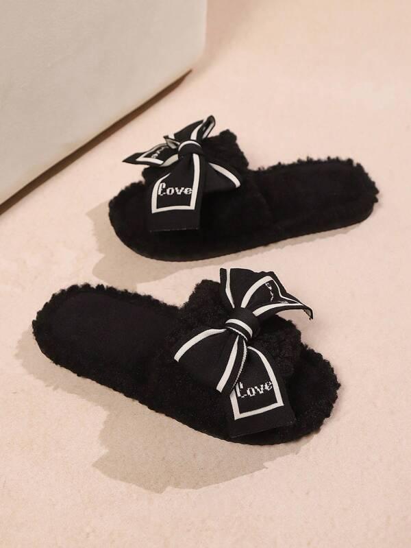 Women's Slippers Bow Element Home Slippers Pellet Fluffy Comfortable Home Slippers Four Seasons Slippers Women's Home Indoor Slippers Floor Slippers Lightweight Fashion Slippers Open Toe Slippers