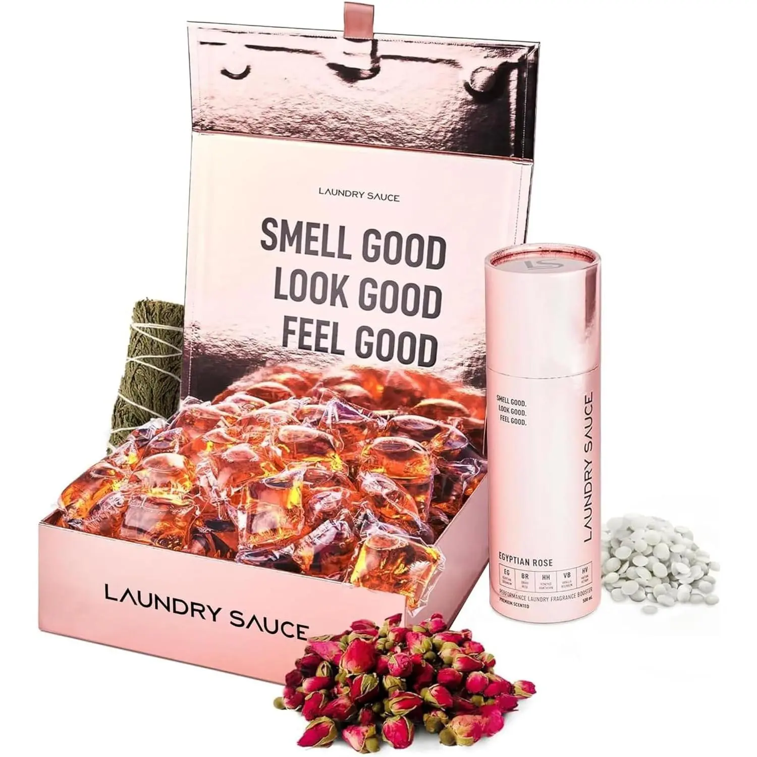 Laundry Sauce - Luxury Scented Laundry Detergent Pods & Scent Booster Bundle (Egyptian Rose), Premium Laundry Washing Pods with High-End, Sophisticated Fragrances - Dye Free & HE Compatible