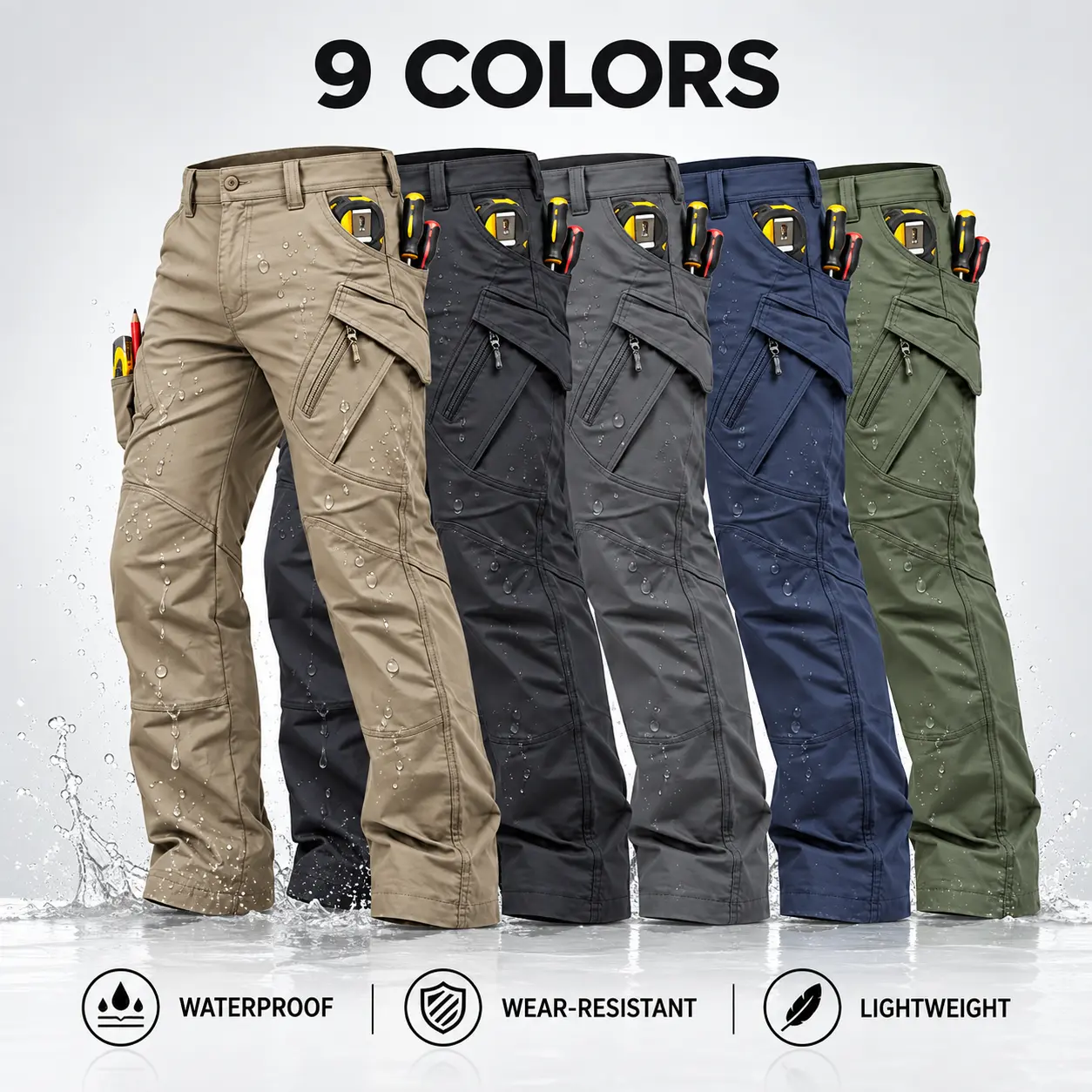 Men’s Soft Padded Elastic Cargo Tactical Work Pants, 230 g/m² New Fabric, Multiple Pockets, Zipper Closures, Durable Water-Resistant Outdoor Pants, Ideal for Work, Camping, Spring-Autumn Wear