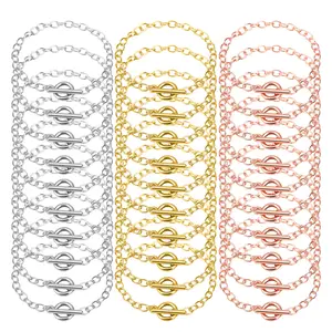 30 Pcs Round Link Chain Bracelets - Bracelet Chains With OT Toggle Clasp,Alloy Link Chains DIY Jewelry Making Bracelets, Gift for woman (Gold,Silver,Rose Gold)