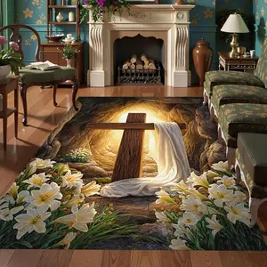 1 Jesus Resurrection Christian Faith Cross and Light Carpet Home Spiritual Religious Gift Door Mat Entrance Living Room or Bedroom Decoration Printed Carpet Decoration Soft Floor Mat Floor Mat Suitable for Home Decoration in Indoor Living Room or Bedroom