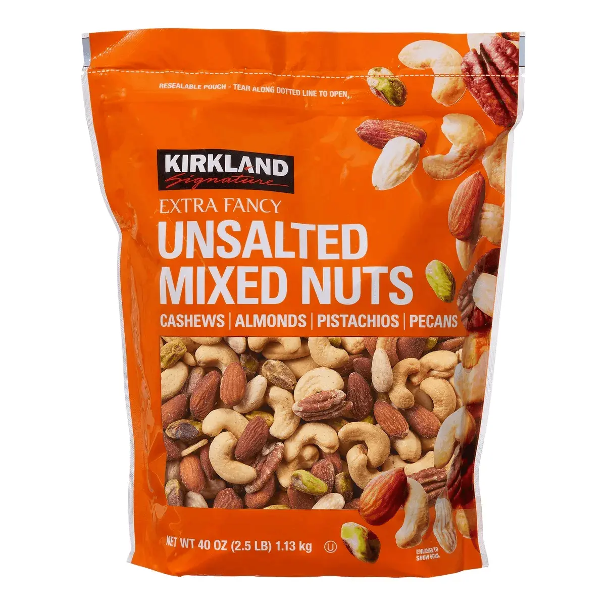 Kirkland Signature Extra Fancy Unsalted Mixed Nuts 2.5 lbs - Cashews Almonds Pistachios Pecans Natural Snack Protein Snack