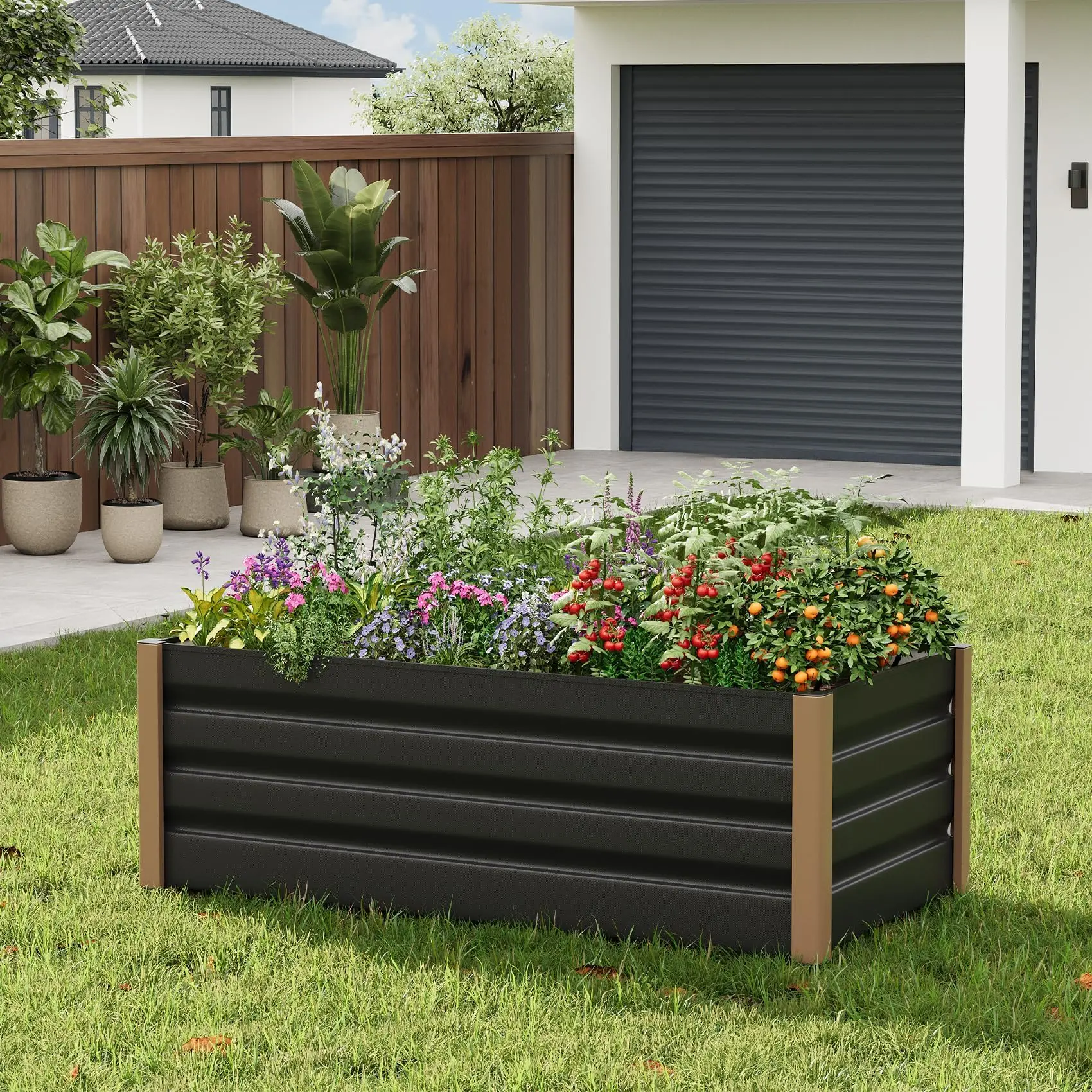 YJ-Garvee Commercial Aluminum Raised Garden Bed, Extra Large 94.49*39.37*15.75 inchPlanter Box Kit with Open-Bottom Design for High Yield Vegetables, Rounded Safety Corners, Rust-Resistant Metal in Gray