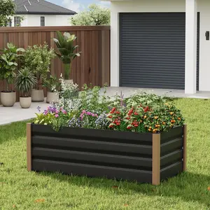 YJ-Garvee Commercial Aluminum Raised Garden Bed, Extra Large 94.49*39.37*15.75 inchPlanter Box Kit with Open-Bottom Design for High Yield Vegetables, Rounded Safety Corners, Rust-Resistant Metal in Gray