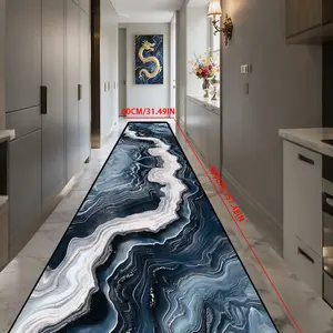 Blue Wave Design Hallway Runner Rug, Comfortable Bathroom Laundry Mat, Accents High-Quality Corridor Long Carpet, Practical Bedroom Area Rugs, Decorative Area Rug