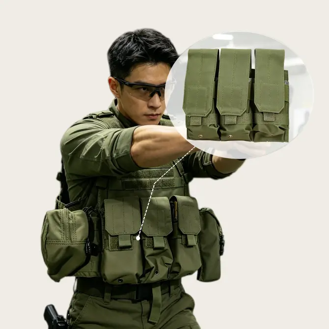 Olive Drab MOLLE Webbed Open-Top Rifle Mag Pouch - 6-Mag Capacity, Snug Hold Tactical Magazine Holder for Range to Field Use, Open Top Access