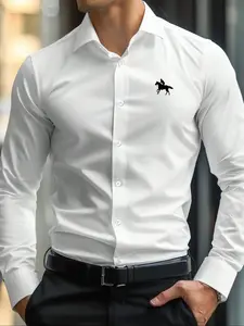 Men's Solid Long Sleeve Button Up Fitted Casual Button Collared Style Shirt, Business Formal Comfy Stretch Shirt for Work Office, Fashion Men's Clothes for All Seasons, Menswear