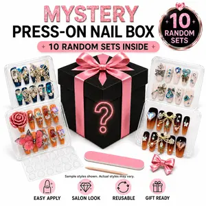 [Velvet Claw]  10 Sets Random Press-On Nail Mystery Box – Salon-Quality Fake Nails, Easy Apply, Reusable Nail Kit with Bonus Gift for Women,selectable size