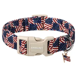 ARING PET American Flag Dog Collar - Cute Patriotic Adjustable 4th of July Collar for Puppy with Quick Release Buckle