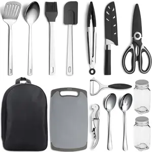 Camping Cooking Set 15 Pack, Camping Cookware, Camping Supplies, Portable Camping Kitchen Utensil Set, Ldeal for Backpacking, Barbecuing, Camping and Hiking Trips.