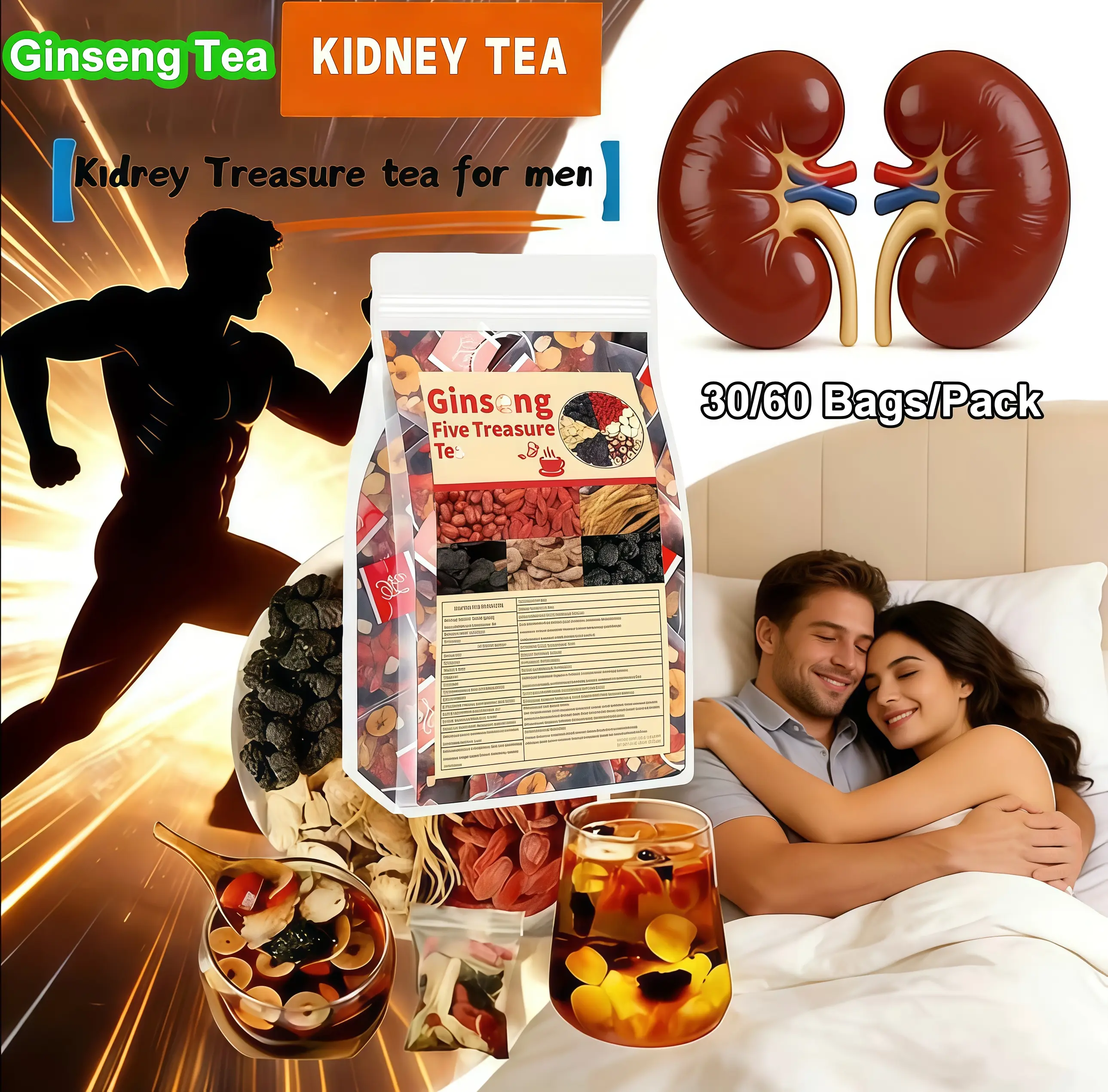 Kidney Tea Formula Ginseng Eight TreasureTeaGinsengEightTreasuresTea,OrganicKidneyCleanseTea, TraditionalHealthyKidneyCleansing Tea for Men & Women NaturalBeverage Wellness Tea Nourishing Tea