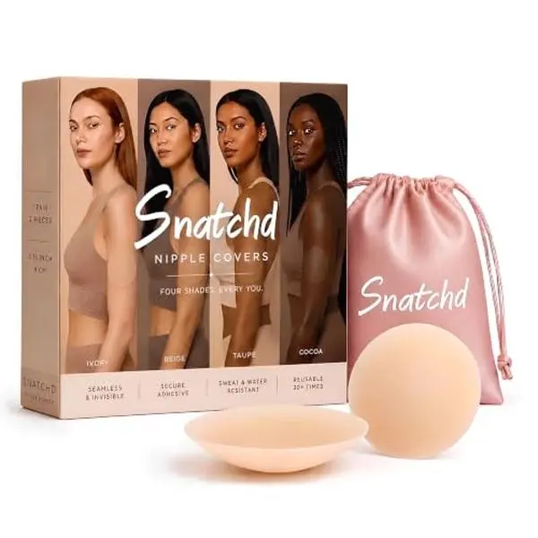 SNATCHD Seamless Nipple Covers – Medical-Grade Silicone, Reusable Up to 30 Wears, Waterproof & Sweatproof, Hypoallergenic & Skin-Friendly, A–F Cup, Painless Removal, Travel Pouch