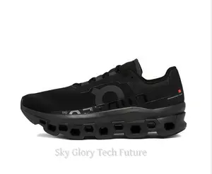 Futuristic All-Black Running Shoes with Massive Hollow Cloud Cushioning - High Energy Return