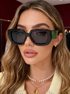 New Fashion Retro Large Frame Color Block Polygon Glasses, Decorative Lenses, Unisex Casual High Quality Eyewear for Party Beach Vacation