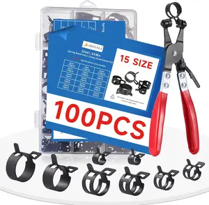 100PCS Spring Band Hose Clamps Assortment – 6–25mm Constant Tension Clamps with Hose Clamp Plier