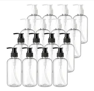 16 Pack Empty Plastic Pump Bottles Dispenser, 8oz/240ml Clear Pump Bottle Dispenser, Portable Refillable Container for Hand Soap Lotion Shampoo Conditioner Essential Oil Liquid