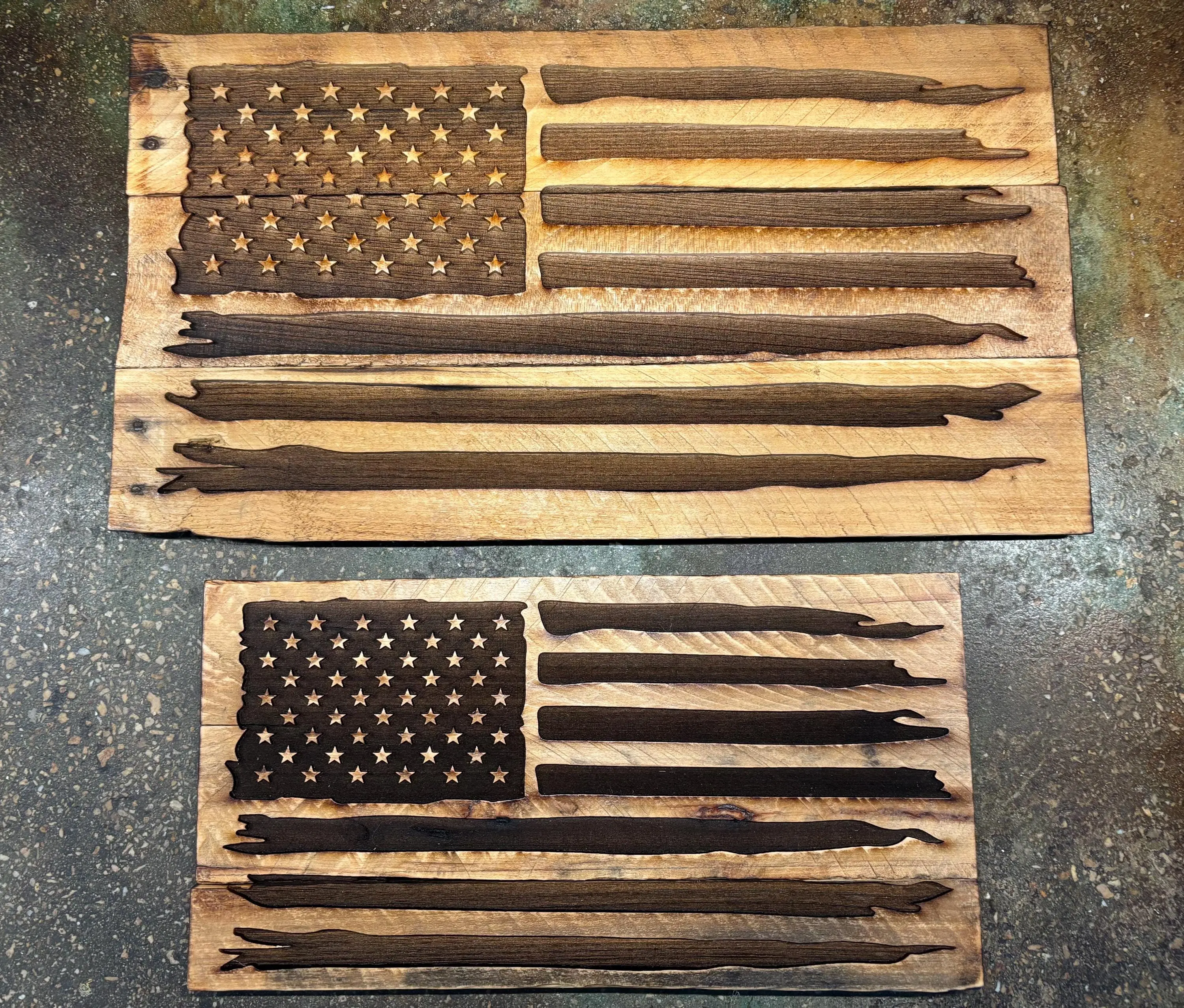 American Flags, Laser Engraved On Reclaimed Pallet Wood