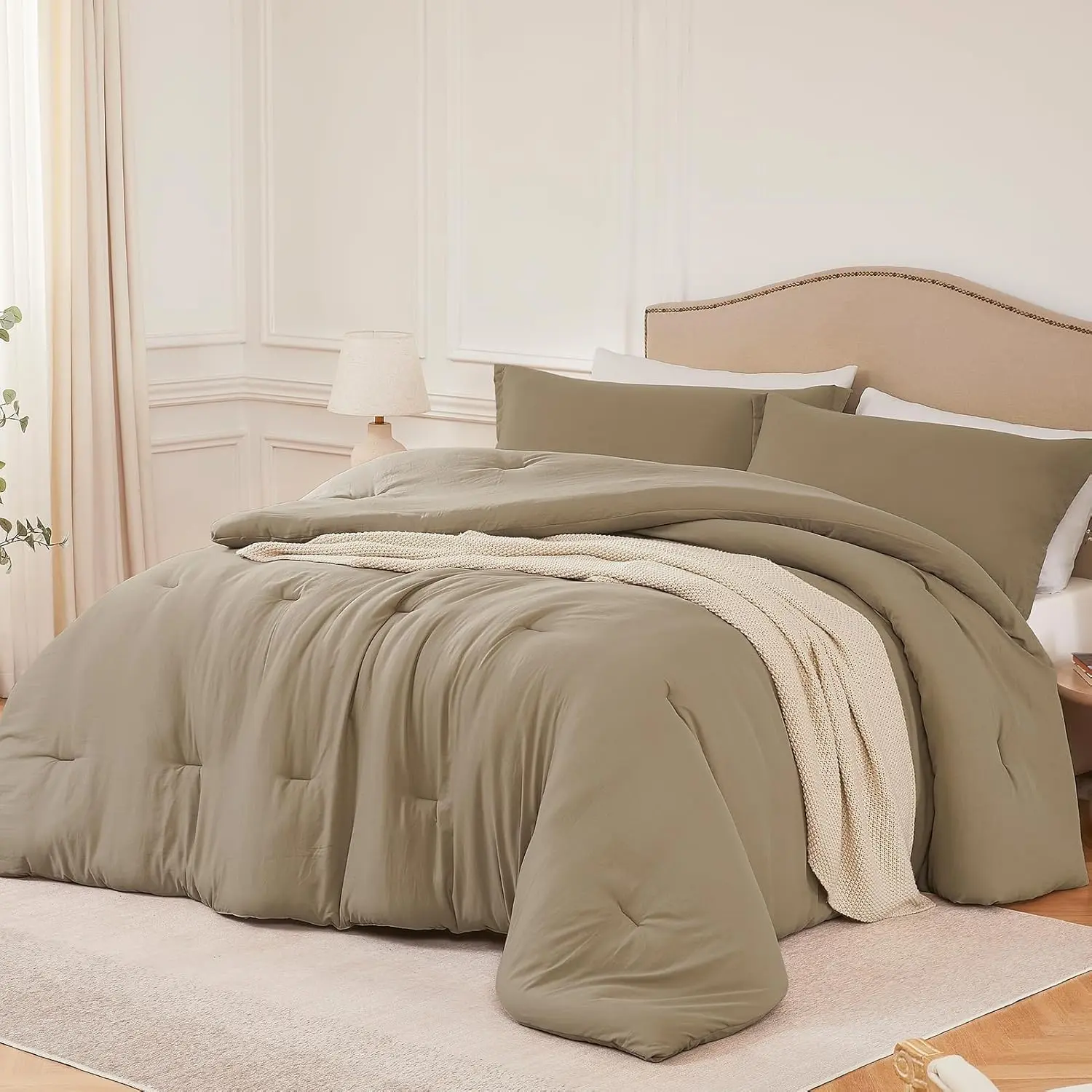 Full Comforter Sets Taupebrown,3PCS Lightweight Comforter Sets for, Full Size(82''*86'' Comforter  2 Pillowcases)