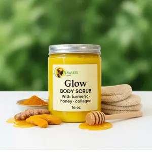 Flawless Glow Body Scrub with Turmeric Honey & Collagen 16 oz for Radiant Skin Care