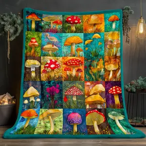 One Colorful Mushroom Blanket Made of Lightweight Flannel, Perfect for Home Decor. This Bedding Blanket Is Ideal for Use on Sofas, Beds, During Travel, Camping