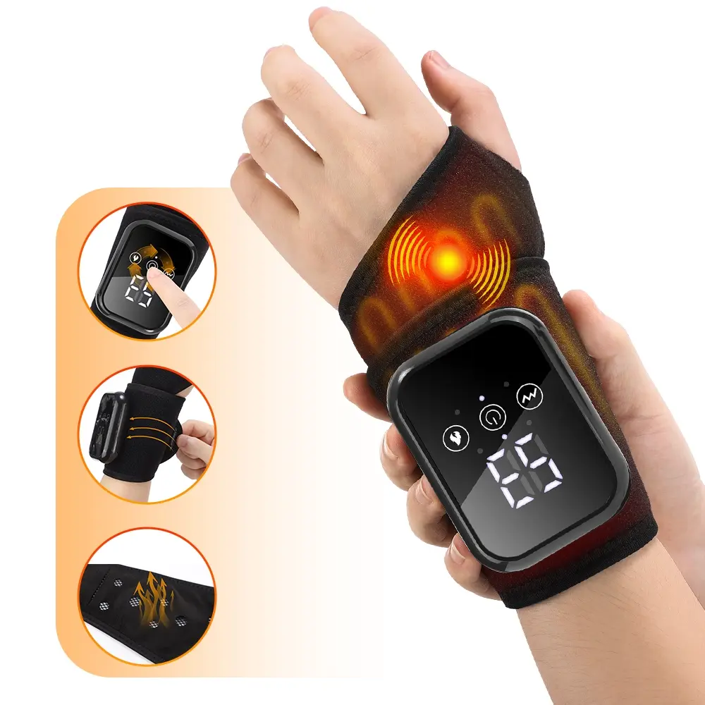 Wireless Heating Wrist Massager for Carpal Tunnel Syndrome, USB Rechargeable Heated Wristband, Three Vibration Modes, Warm Experience