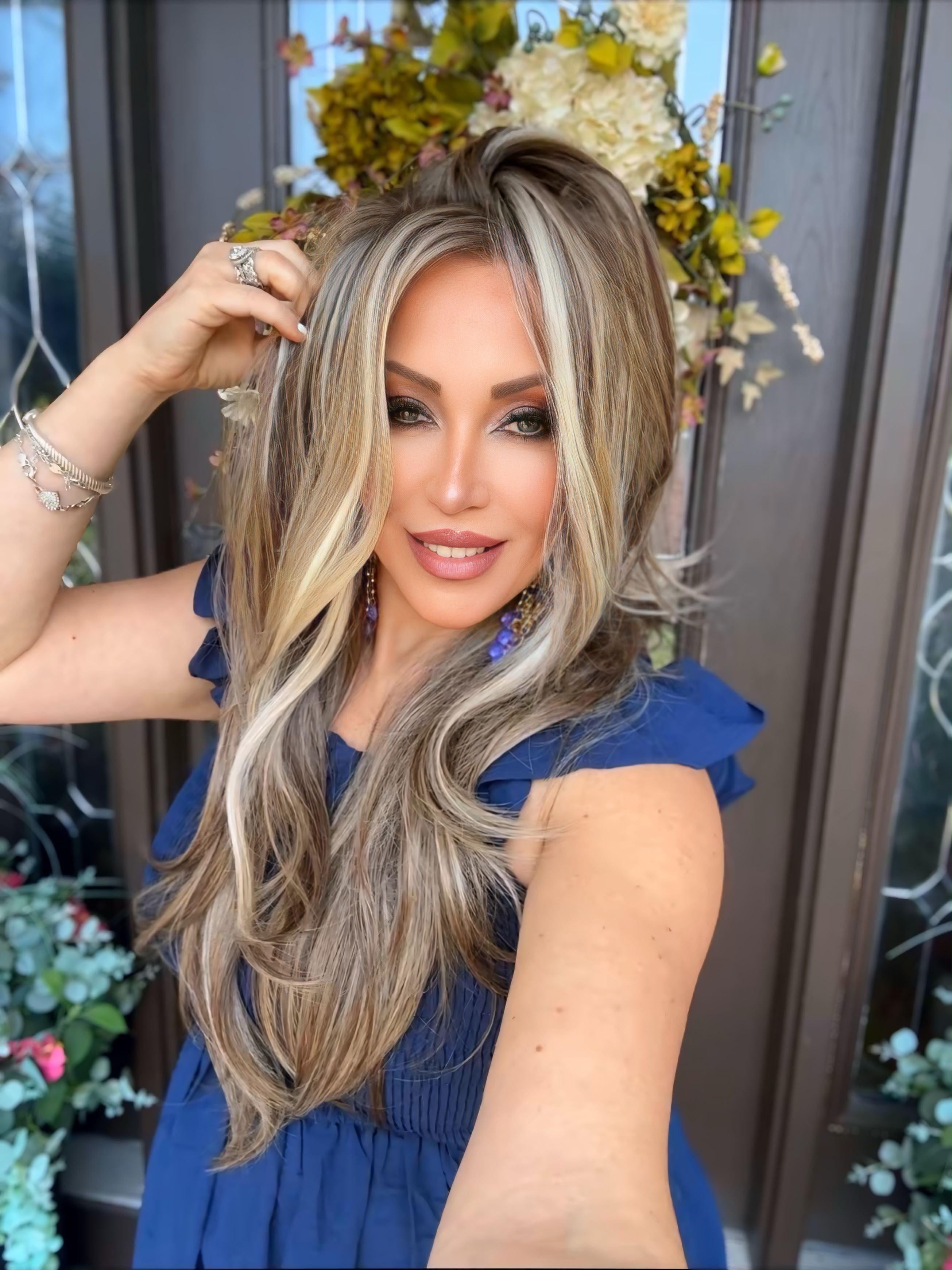 Valeria - MaxFull Dark Ash Brown Wig | Platinum Blonde Chunky Highlights, Pre-Cut 13×5 Skin-Melt HD Lace, Free Part, Face-Framing Layered, Soft Effortless Waves Wig